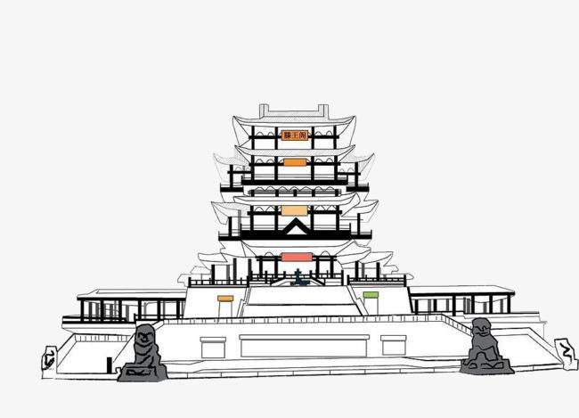 国潮金线地标建筑南昌滕王阁矢量素材