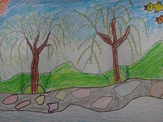 2015春天的风景儿童画-春天的小路