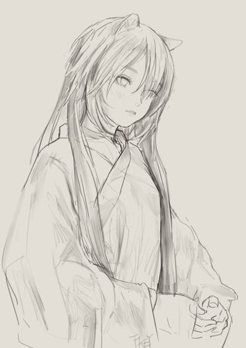 手绘 插画 线稿 手稿 黑白素材 少女 服装设计 p站 人物设计 素描