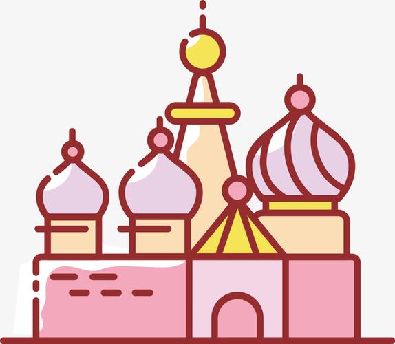 彩色手绘俄罗斯红场建筑元素