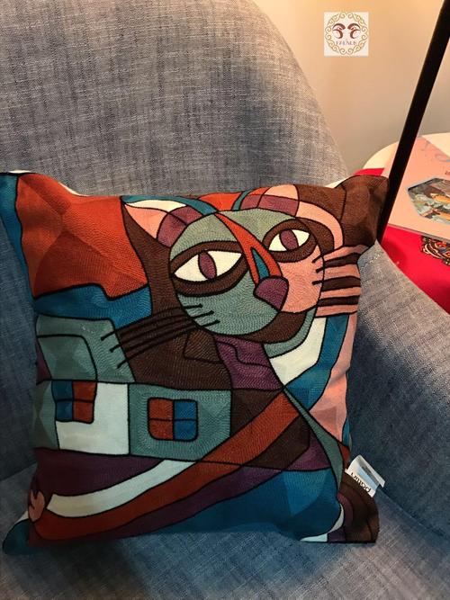 梵高毕加索十字绣毛线绣全版绣抱枕靠垫猫咪时代情侣礼物靠垫抽象