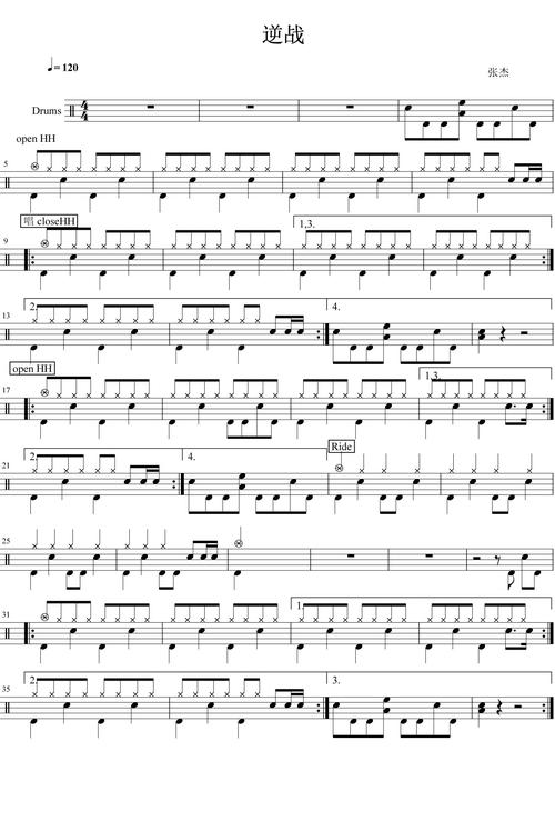 逆战架子鼓高清鼓谱下载附无鼓伴奏