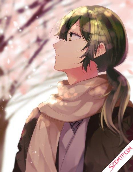 单发,高像,流苏,两眼间的头发,站立,侧面,上身,户外,抬头,低马尾动漫