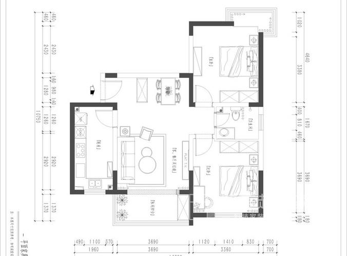 金地翔悦天下 北欧风格装修效果图 90平米 两室一厅/两居室