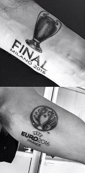 图说:克拉滕伯格手臂留有去年欧冠,欧锦赛决赛纹身 网络图