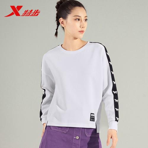 特步女装卫衣外套女2020秋季新款女士潮流串标休闲运动服套头上衣