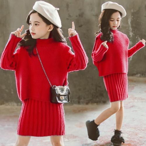 中大童仿貂绒毛衣马甲裙子时髦两件套冬季童装女312岁女孩衣服视频