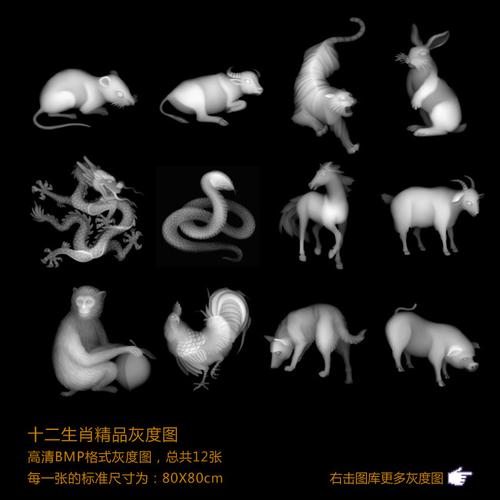 【psd】十二生肖灰度图雕刻图