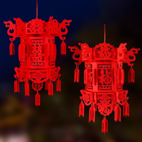 元旦结婚小灯笼挂饰室内无纺布结婚灯笼喜字大红宫灯福字新年装饰