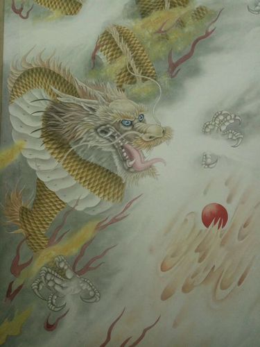 工笔画,金龙戏珠