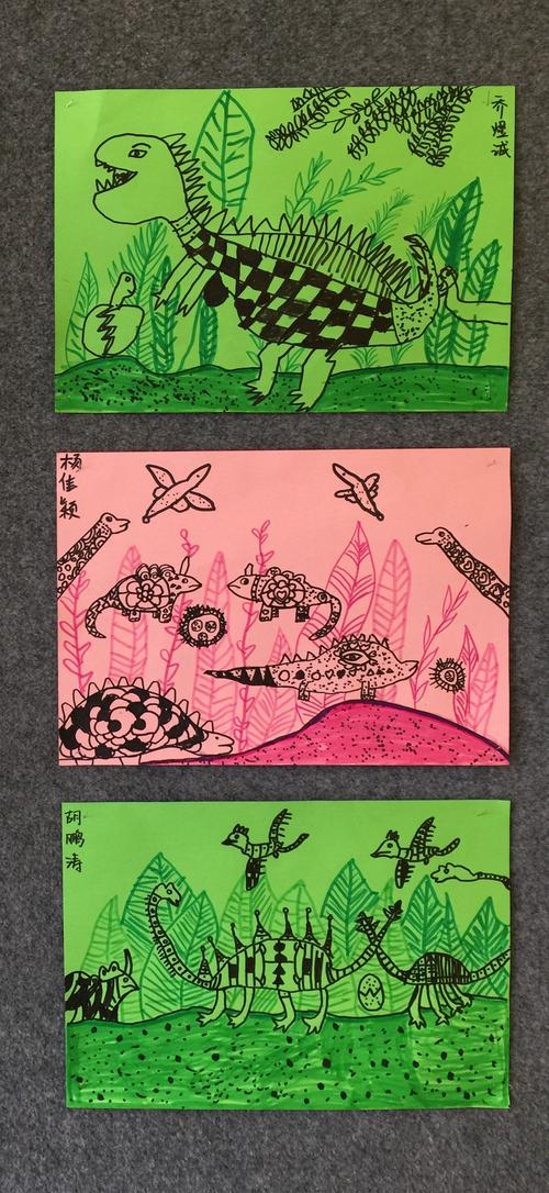 周天上午初级线描班,课题《恐龙时代》,年龄8岁左右