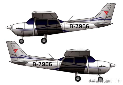 本厂长绘制的中国民航飞行学院b-7906号塞斯纳172飞机双面侧视图