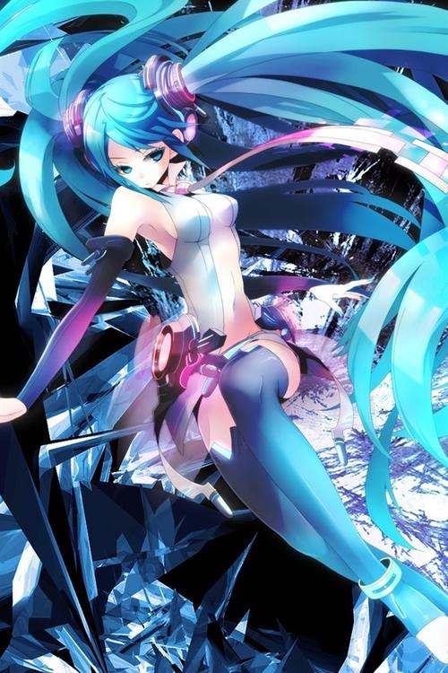 初音动漫女孩蓝色的头发 iphone桌布