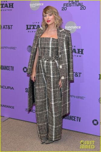 taylor swift rocks plaid jumpsuit & coat at "miss