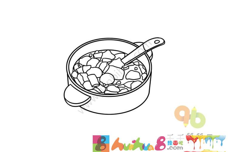 河南美食 胡辣汤简笔涂色画