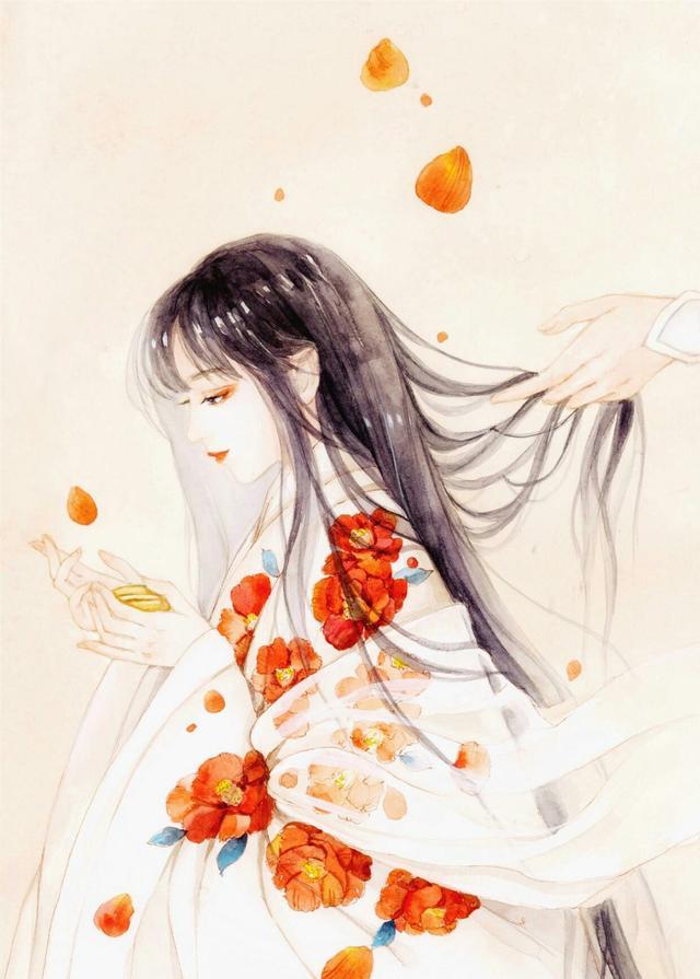 为君痴心情深陷,来世再续桃花缘.古风唯美卡通女孩图片.