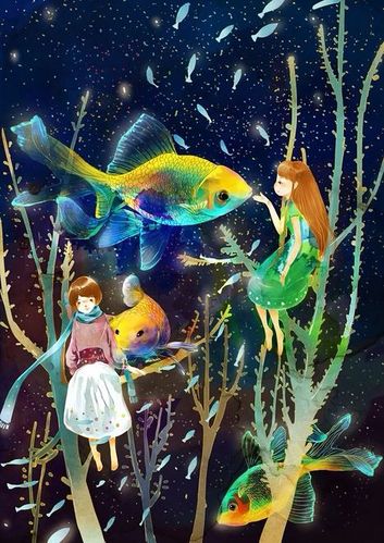 梦幻 童话 鱼 人物 小世界 绚丽 壁纸 背景