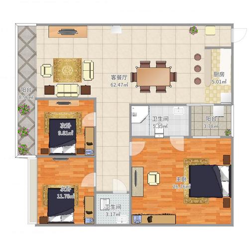 金湖城3室2厅2卫0厨130.00㎡户型图
