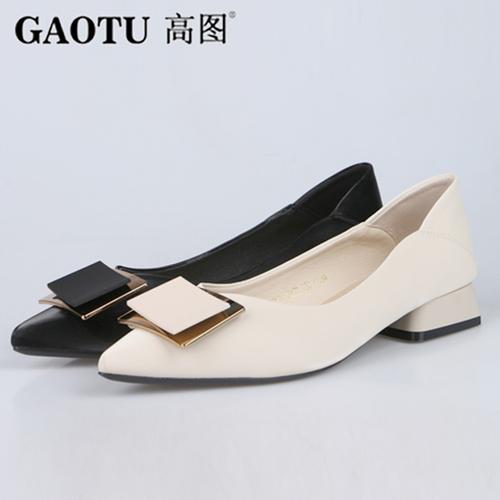 高图2021春季新款尖头平底鞋软皮低跟小香风百搭女单鞋718010652