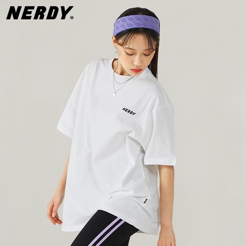 nerdy2021夏新款圆领百搭女短袖体恤宽松情侣大logo字母印花男短t