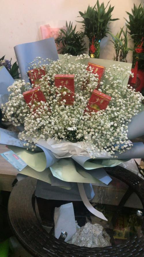 送男士香烟满天星花束/莆田花店_花束_满天星_花店_香烟_花知意自由行