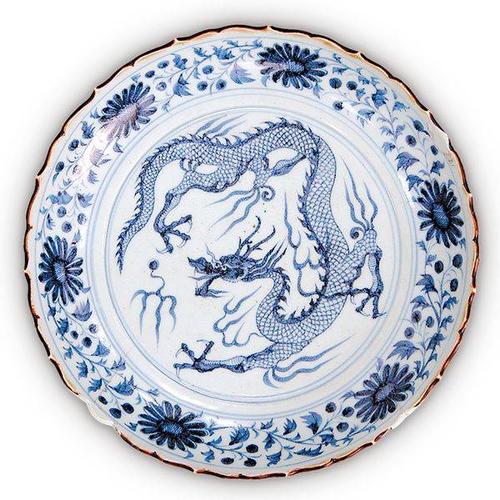 元代 青花云龙纹盘