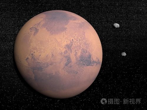 火星地球上和火卫二和火卫一卫星-3d 渲染