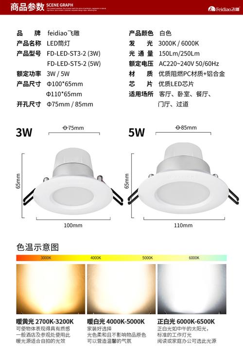 飞雕照明 筒灯led开孔7.