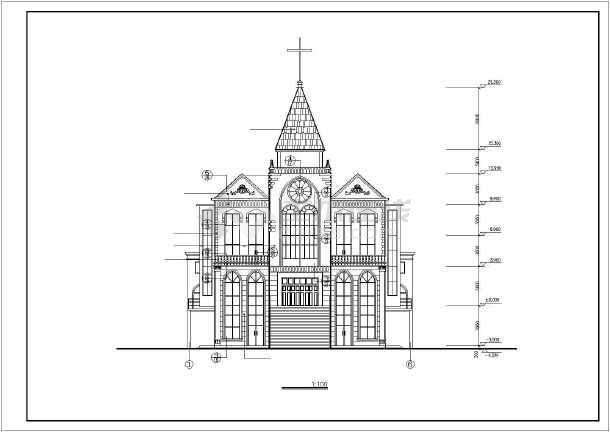 某1503㎡四层框架结构基督教会建筑施工图(高21米)
