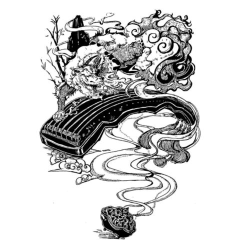 乐器类黑白刻画 古筝 葫芦丝 月琴 小提琴_乐器_小提琴_古筝_鲁美设计