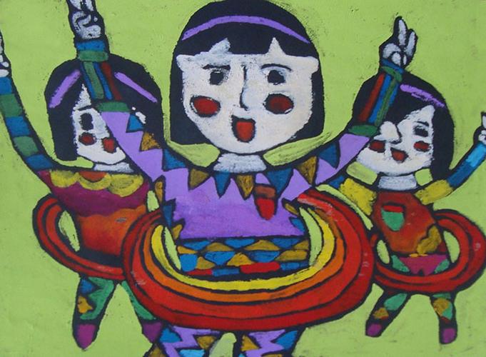 小学生水粉画作品—转呼啦圈