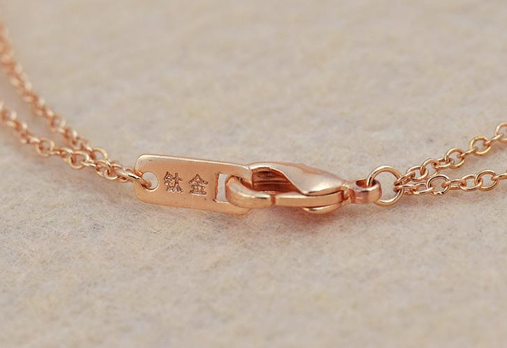 首饰品 项饰 项链 双链18k玫瑰金 镶钻刻字玫瑰金项链 结婚项链 钛金