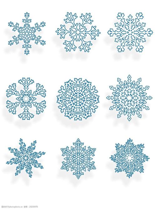 蓝色镂空雪花元素矢量装饰图案冬日元素集合
