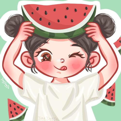 q版情头_情侣头像_头像_西瓜_夏天去哪玩_临摹_头像分享_素材_头像