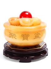 九星客厅黄玉聚宝盆摆件水晶招财转运办公室风水半手工开光简约现