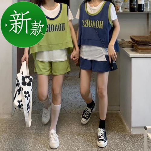 套装女2019新款夏学生,套装女学生2019新款 夏季2019新款时m尚休闲宽松运动服套装女夏学生韩版短袖短裤三件n