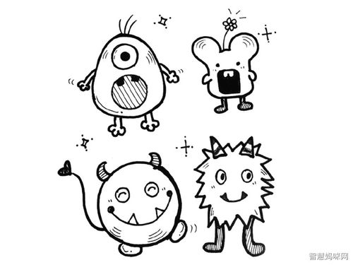 一组可爱小怪兽简笔画图片