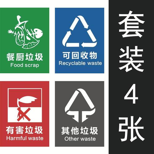 垃圾分类标识标语贴纸不可回收干湿其他垃圾桶有害厨余宣传标志牌