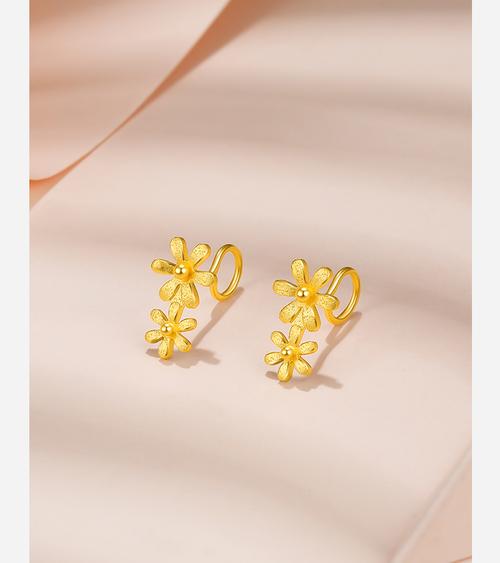 周六福珠宝 足金999黄金耳钉女款 甜花 黄金花朵耳钉耳坠耳饰 计价aa