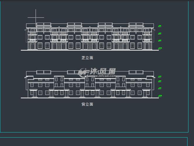 并排联体民房设计图 - autocad建筑住宅单体平,立面
