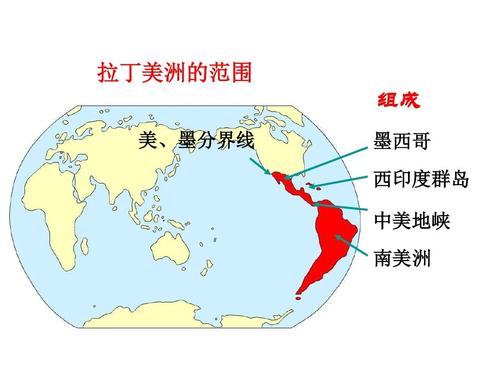 湘教版七下第三节《美洲》ppt课件 拉丁美洲的范围 组成 美,墨分界线