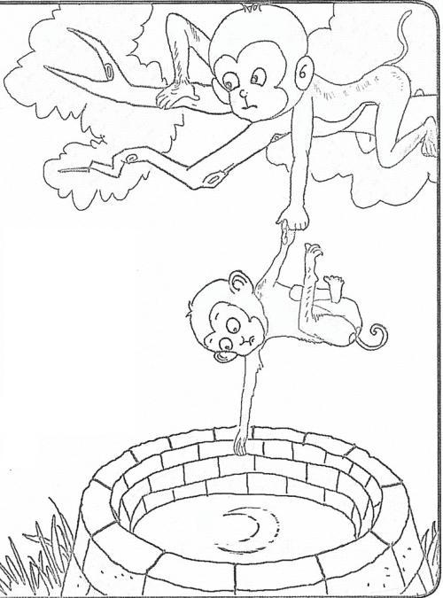 猴子水中捞月简笔画