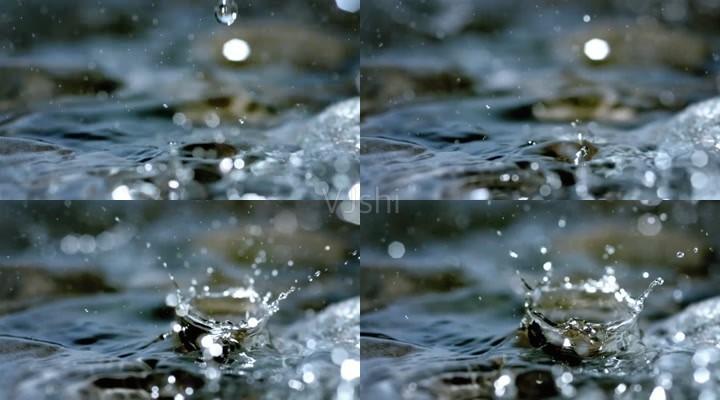 雨水滴入水滴落下素材_水珠_雨水下落唯美