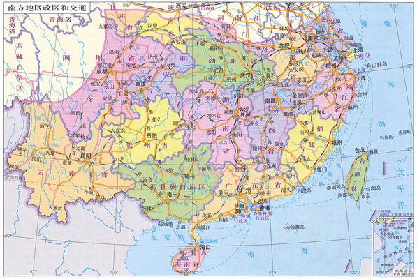 初二地理下册南方地区地图
