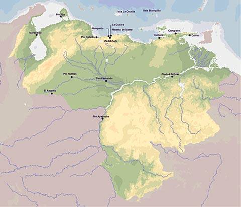 委内瑞拉地图及海军基地分布图(图上黑点)
