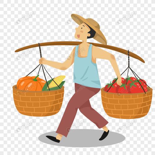 免抠元素 手绘/卡通元素 丰收 挑着扁担大丰收的农民.
