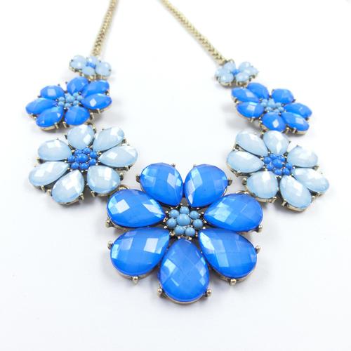 青岛欧美外贸饰品批发 sumni品牌海洋风蓝色花朵短款项链