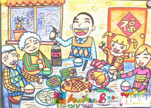 迎新年的儿童画,全家团圆新年快乐怎么画简笔画教程_绘画吧-画画