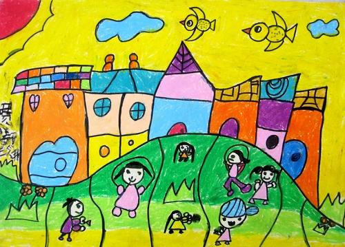 热闹的菜市场-儿童油画棒画-赛事-中国少儿艺教网