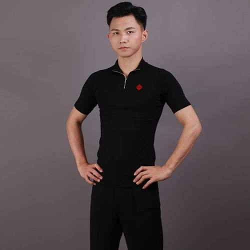三木丹思摩登舞成人男polo领上衣长袖国标舞华尔兹交谊舞舞蹈服装
